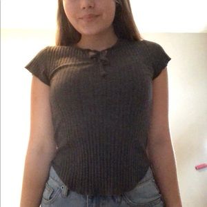 Grey Tie Front Blouse